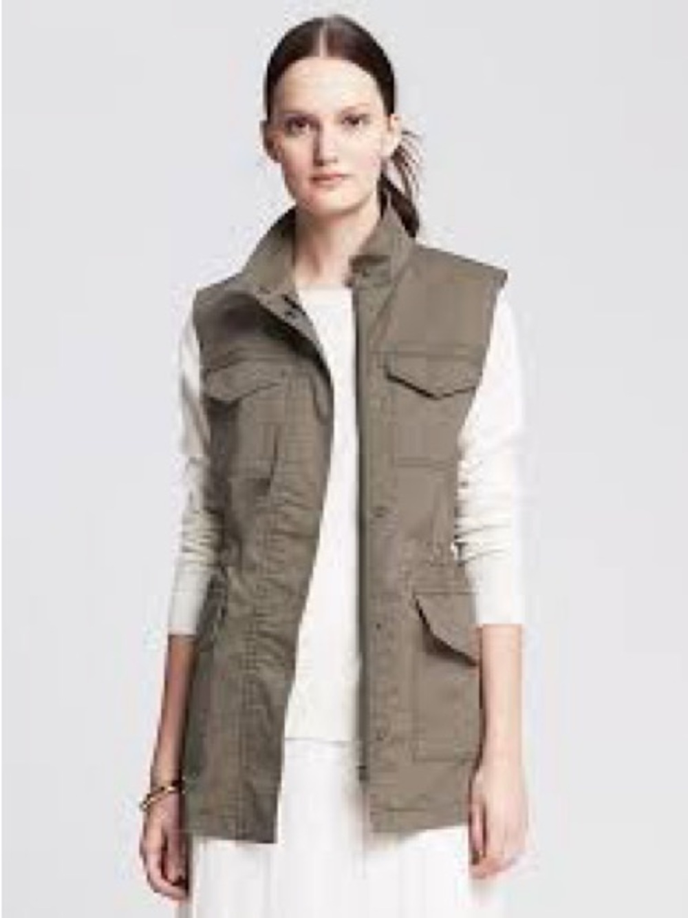 Banana Republic Olive Cargo Vest with Stand Collar medium